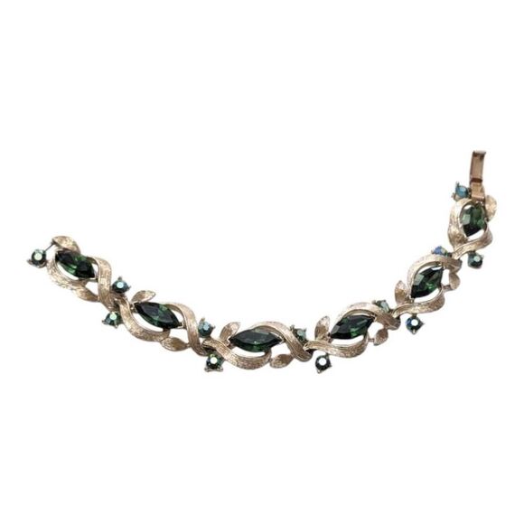 Lisner Vintage Choker Gold Tone Green Blue‎ Aurora Borealis Rhinestones Necklace - Picture 1 of 5